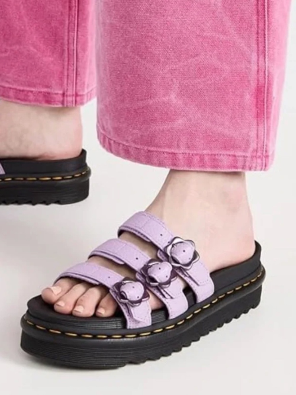 Dr Martens Blaire Slide Lilac Flower Buckle Sandals